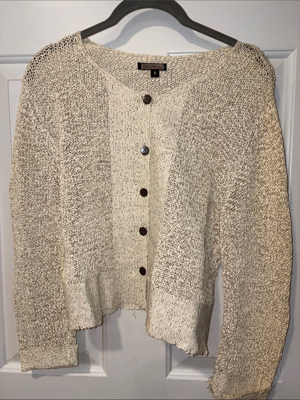 Rozae Nichols Cream Knit Button-Front Cardigan